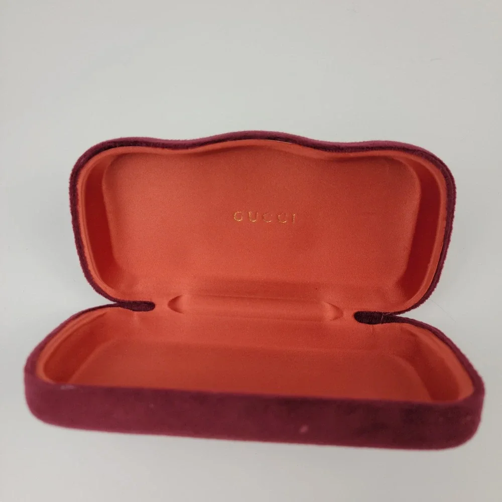 Gucci Burgundy Velvet Hardshell Sunglasses Eyewear Case Gold Logo Interior